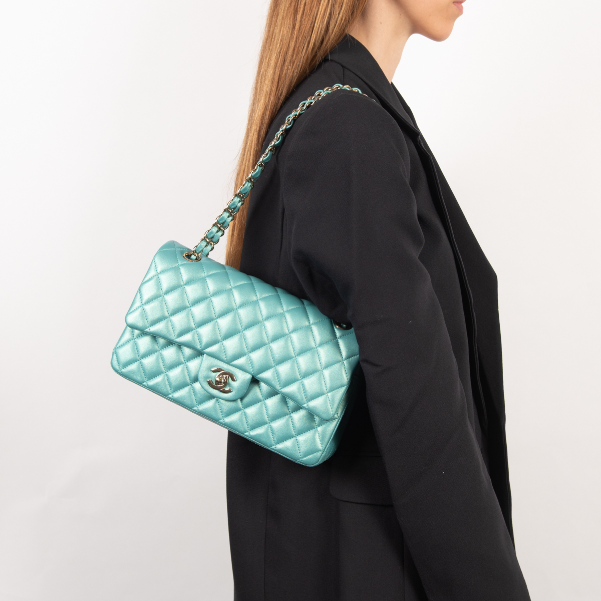 Chanel Medium Classic Double Flap in Iridescent Green - Product Image 7