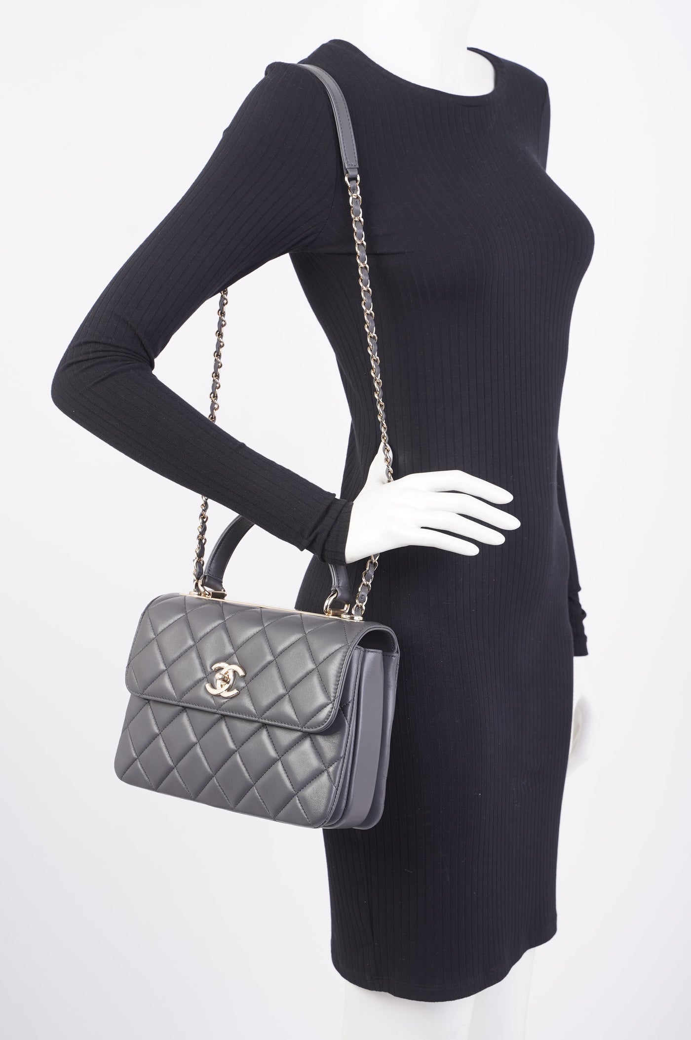 Chanel CC Trendy Bag Grey Lambskin Leather Small | Studio Nafay